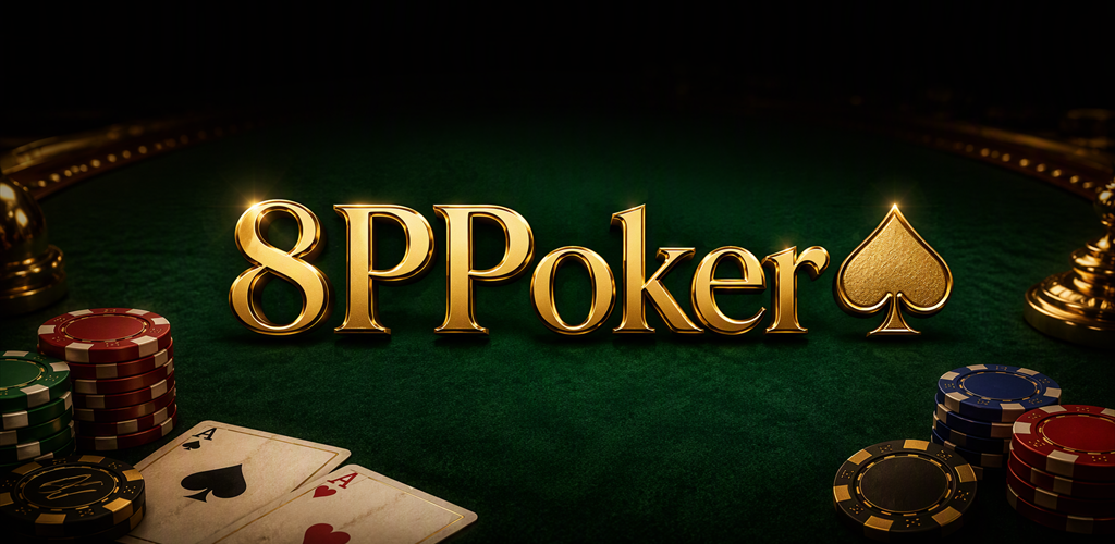 8PPoker：緑のポーカーテーブルと金色のロゴ